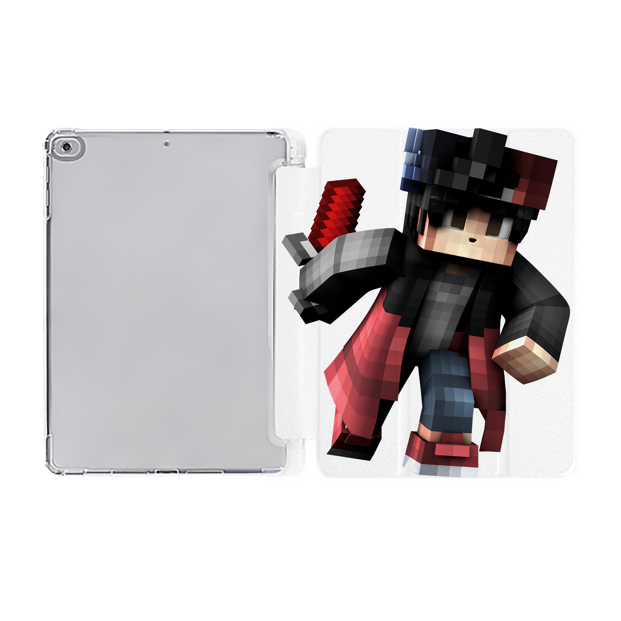 （画像用） マインクラフト ブロックの世界 Minecraft MC Block world IPad ケース ペン収納付き 三つ折りスタンド PUレザー×シリコン 対応機種9.5/10.5/10.9インチ